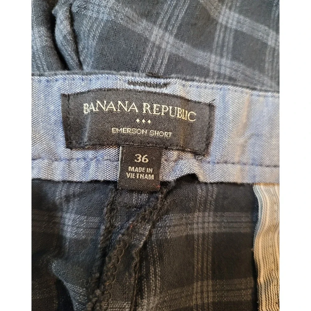 Banana Republic Shorts Mens 36 Blue Plaid Flat Front Chino 10